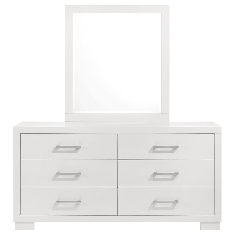 Commode 6 tiroirs avec miroir Toint Blanc neige, Blanc neige