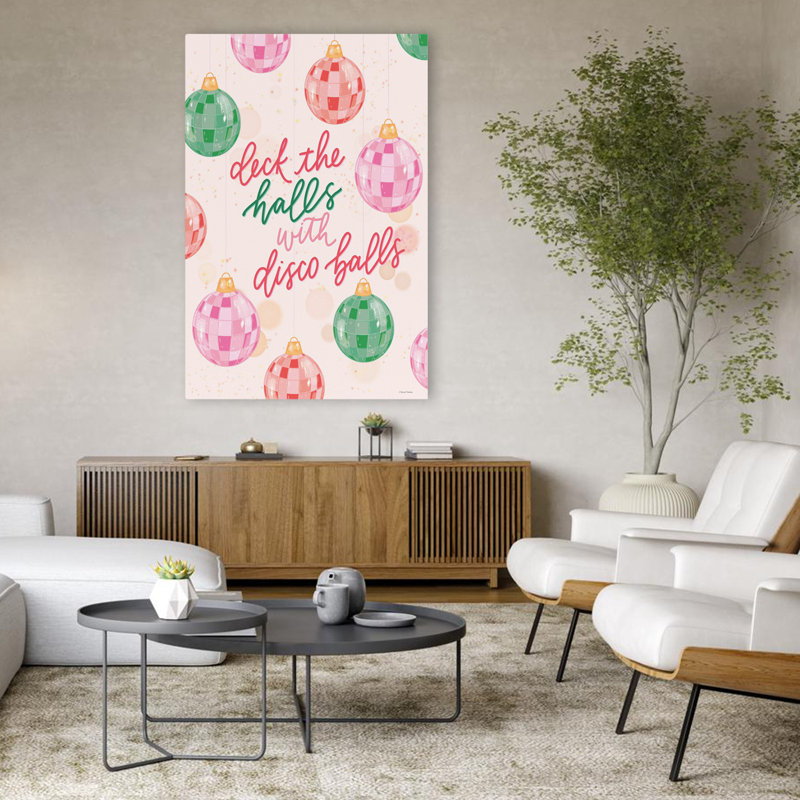 Pont des couloirs avec boules disco - Art contemporain ornements des boules disco rose vert rouge, H 48 po x l 32 po