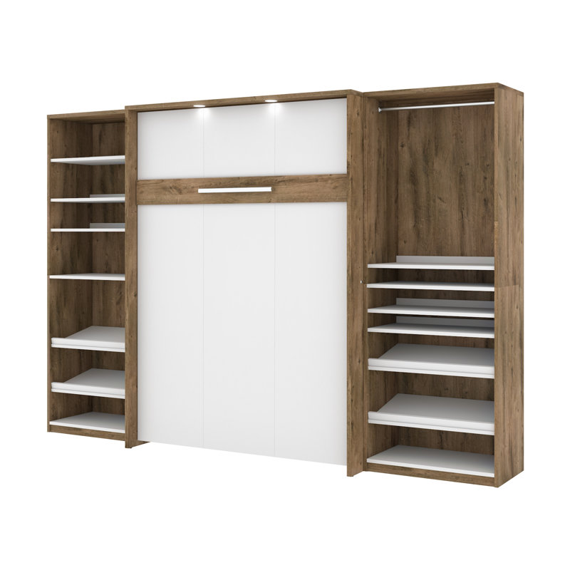 Lit plateforme escamotable Osterman, Double, Brun rustique / Blanc