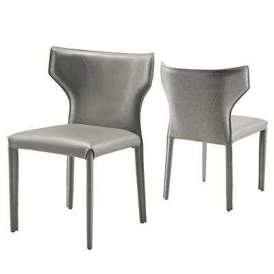 Stylish And Simple Gray Saddle Leather Dining Chairs Set Of 2