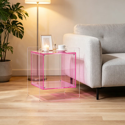 Table de chevet en acrylique avec tablette de rangement ouverte, table de chevet transparente pour le salon, table d'appoint minimaliste pour livres et magazines, 18 po x 15,7 po x 21,6 po