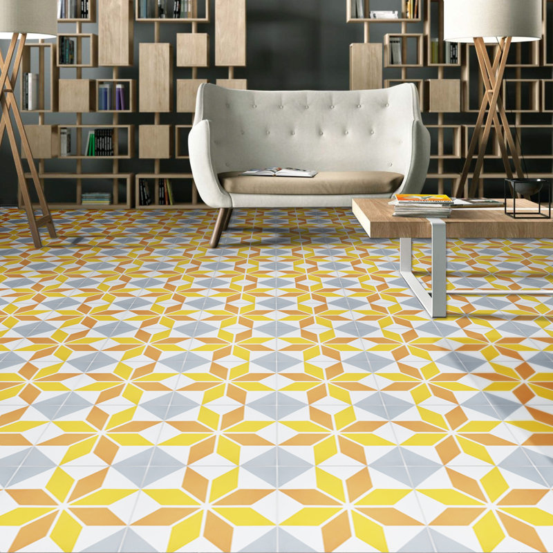 Assila 8" x 8" Cement Patterned Wall & Floor Tile, Blue/Orange
