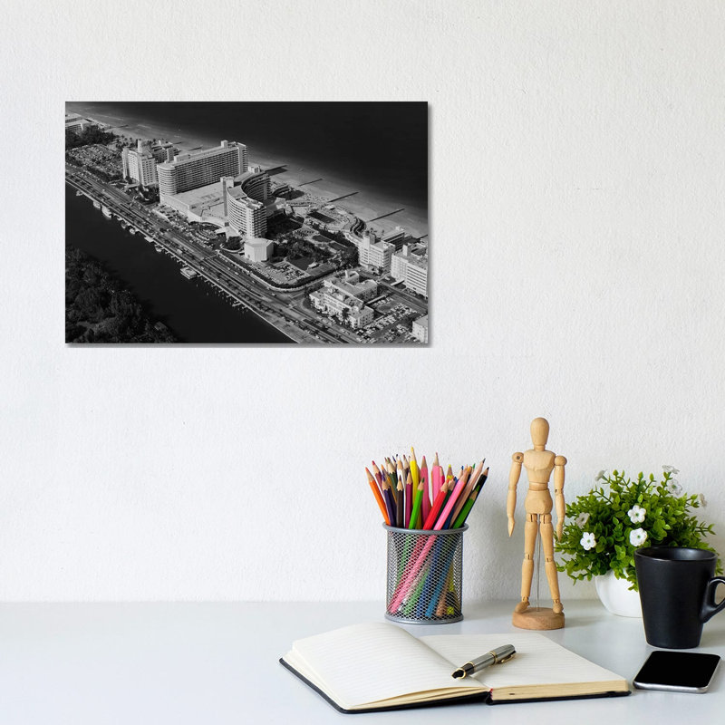 1950s-1960s Aerial View Fontainebleau Hotel Miami Beach Florida USA - Wrapped Canvas Print, 20.32 cm H x 30.48 cm W