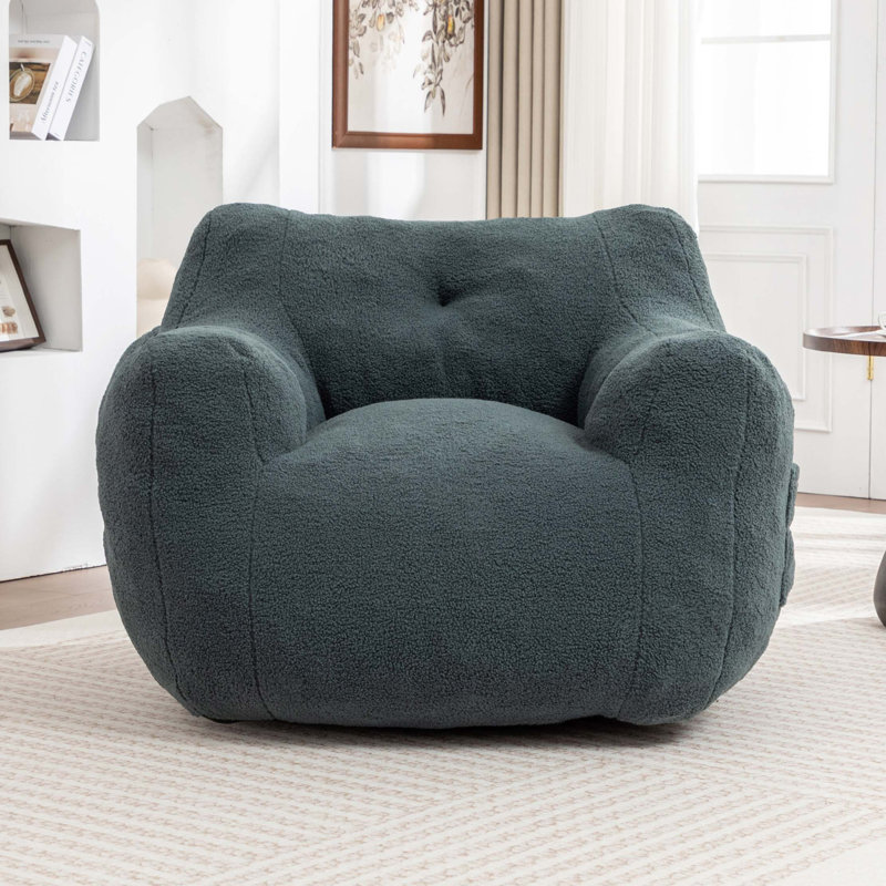 Fauteuil à billes avec accoudoirs et mousse haute densité Ultimate Relaxation, 37" W, Dark Green Fabric
