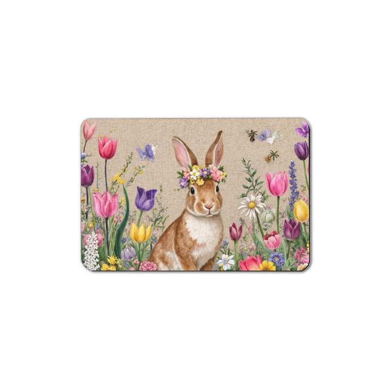 Tapis de bain Lapin avec couronne de fleurs, 36 x 24 pouces