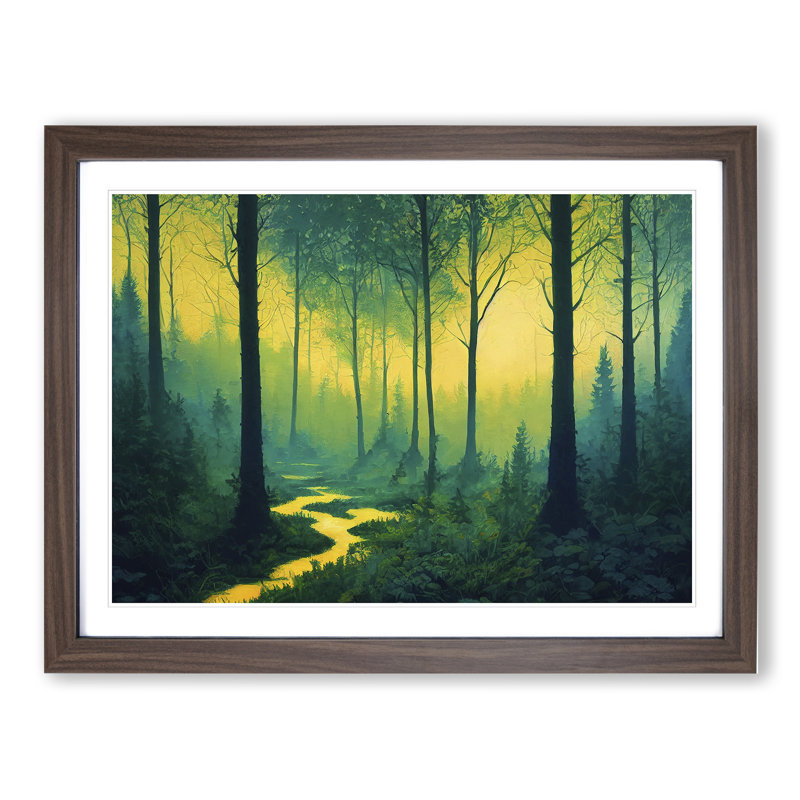 Summer Forest Pathway Vol.4 - Single Picture Frame Print, 46cm H x 64cm W x 2cm D, Walnut Framed