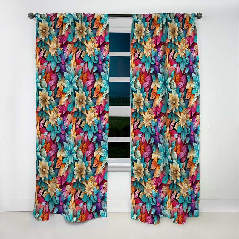 Motif éclectique de style mandala boho I - Rideau floral - Rideau occultant floral - 1 panneau, L 52 po x L 95 po