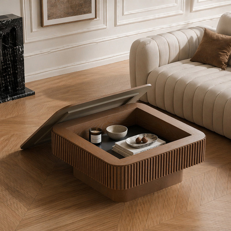 Table basse carrée avec rangement, Noyer