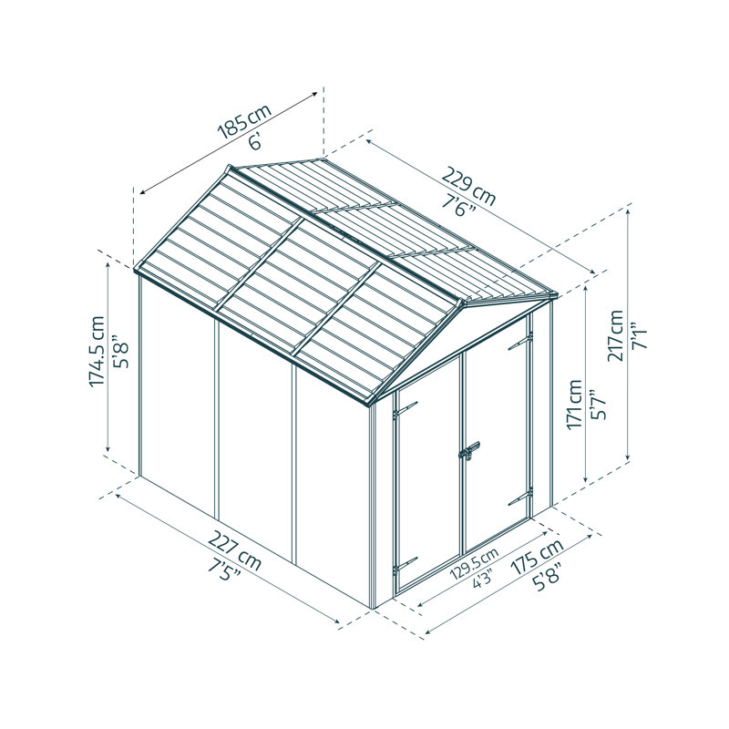 Palram - Canopia Rubicon Polycarbonate Storage Shed, 85" H x 72" W x 90" D