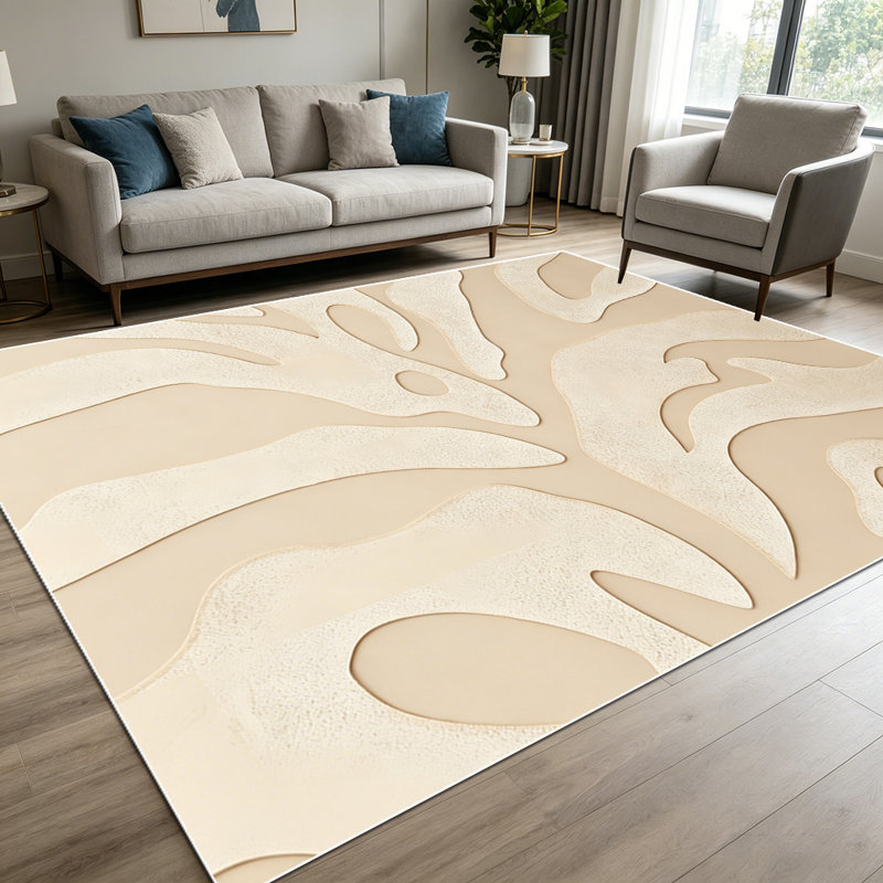 1PC Abstract Beige Organic Swirl Pattern area rugs for Living Room, Soft and Comfortable, Suitable for all seasons, easy-to-maintain, machine washable Indoor floor mat, Under Table Farmhouse suitable for dining table, bedroom, entryway, kitchen,