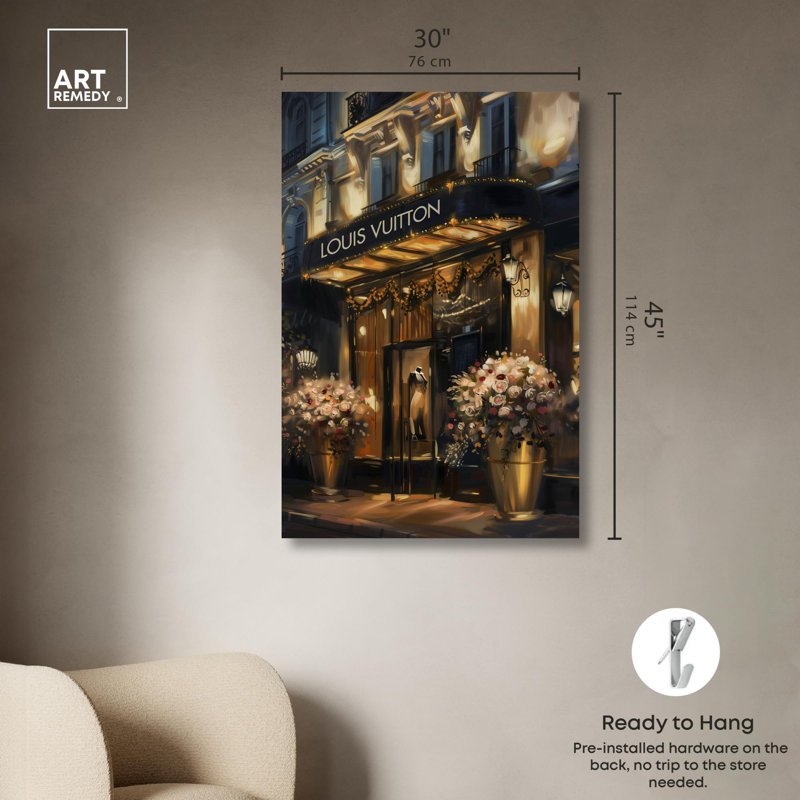 «Elegant Night Storefront» par Art Remedy, Toile tendue sur cadre, Ne s’applique pas, H 45 po x l 30 po