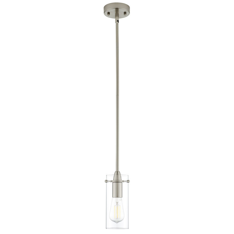 Luminaire suspendu cylindrique à 1 lumière Angelina, Brushed Nickel, Small Shade, Clear