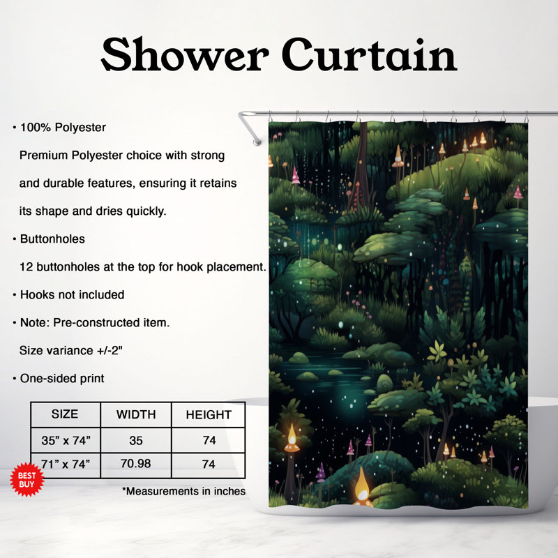 Rideau de douche Fairy Woods - Premium, H 74 po x l 71 po
