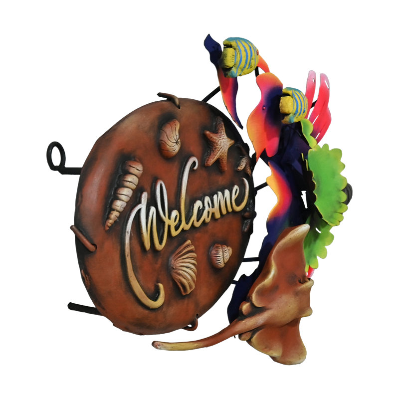 Plaque peinte en étain tropical "bienvenue"