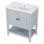Meuble-lavabo moderne gris 30 po avec lavabo en céramique, structure en bois massif et tablette ouverte pour un rangement élégant-116332480