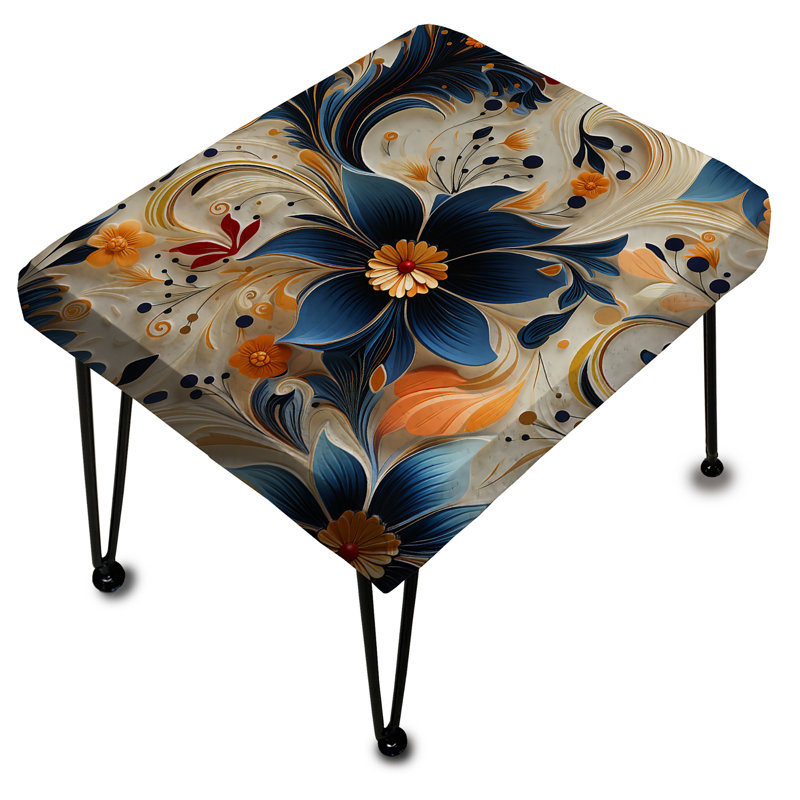 Romantic Blue And Cream Paisleys - Floral Rectangle Ottoman