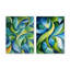 Collage de feuilles organiques vertes et bleus I - décoration murale moderne abstraite 2 pièces-291815948-291815943