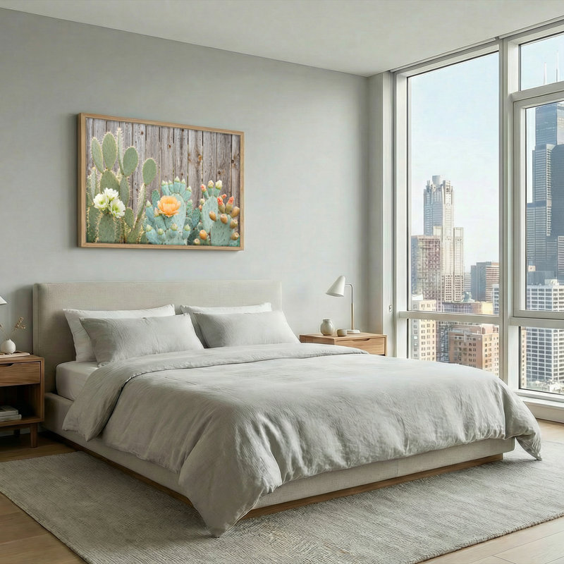 Ensemble de 1 tableau sur toile avec fleurs de cactus, H 18 po x l 24 po, Naturel
