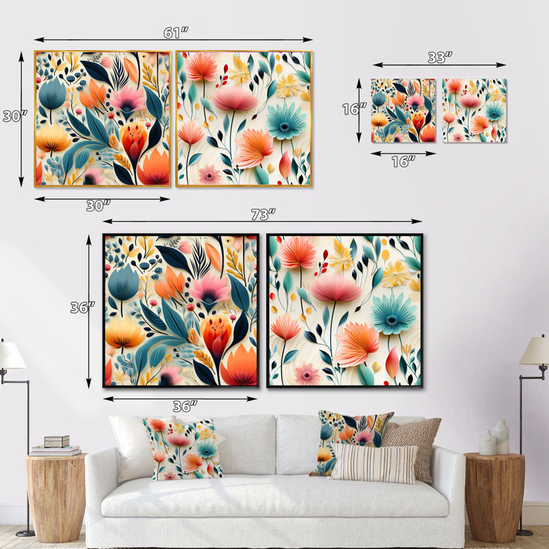 Ensemble de 2 ensembles de collage carrés abstraits botaniques d'Yvette, H 16 po x l 33 po, Cadre flottant brun