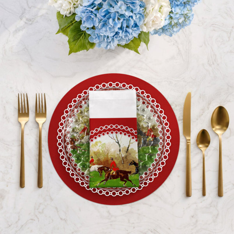 English Hunting Cotton Blend Square Napkins, Red