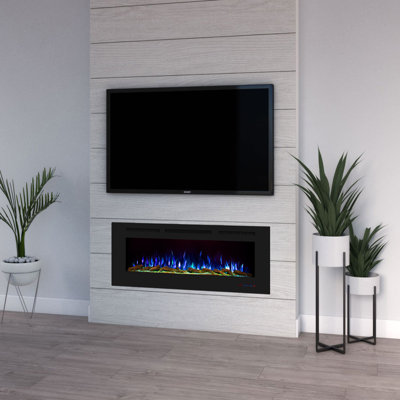 Modern Wall-Mounted And Recessed Electric Fireplace Inserts, 750W Or 1500W Heater Fireplace, Faux Log Or Crystal Hearth, Adjustable Realistic Flame, Remote Control And Smart Control By APP