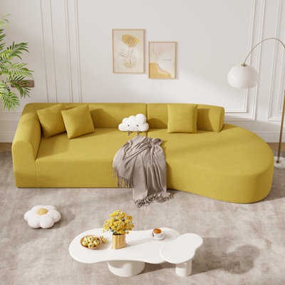 Canapé incurvé de style moderne, canapé rembourré en velours côtelé avec 3 coussins, canapé modulaire courbé surdimensionné et élégant pour le salon