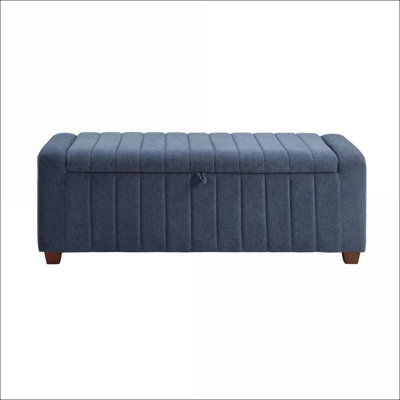 FlowLuxe Contemporary Upholstered Storage Bench, Durable Plywood Frame, Dusty Blue Boucle with Internal Storage