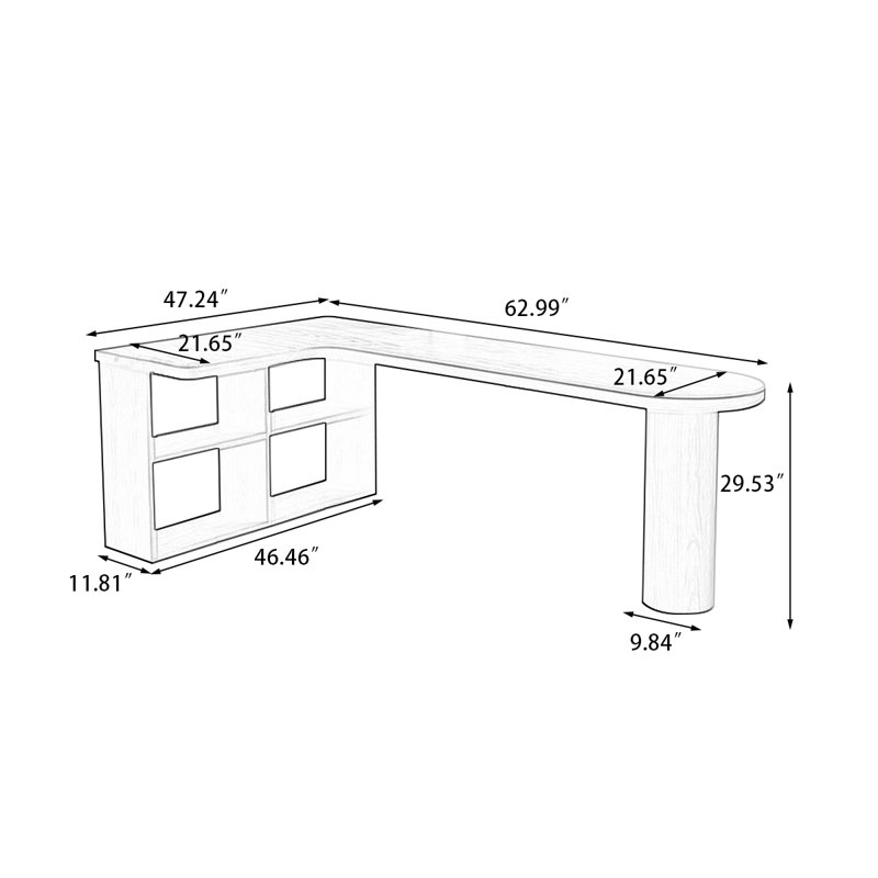Bureau en bois massif en forme de L brun noisette, Retour à gauche, H 29,53 po x l 62,99 po x P 47,24 po