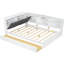Lit plateforme double en bois blanc avec tête de lit, tablettes et conception rembourrée, structure de la table rotative, facile à assembler-140960774