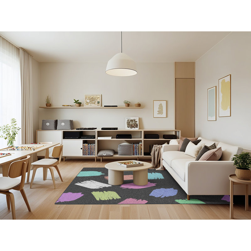 Tapis noir/rose à tisser électrique, Rectangle 7 pi x 9 pi
