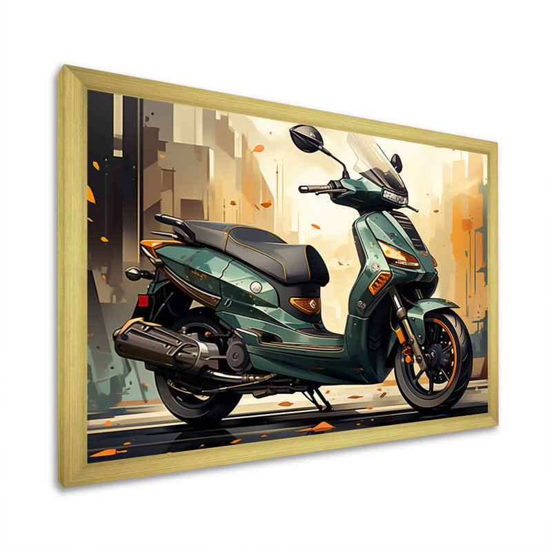 Green Scooter Cafe Racer, reproduction d'art sur toile, Cadre doré à une seule photo, H 34 po x l 44 po x P 1,5 po
