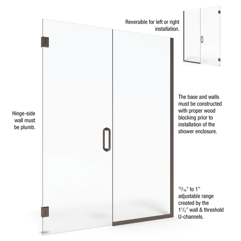 Celesta 46" W x 76" H Pivot Frameless Shower Door, Oil Rubbed Bronze, AquaGlideXP Clear Glass