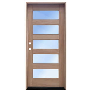 Contemporary 5 Lites Glass Unfinished Mahogany Front Door Slab  With 4-9/16'' Jamb Rh