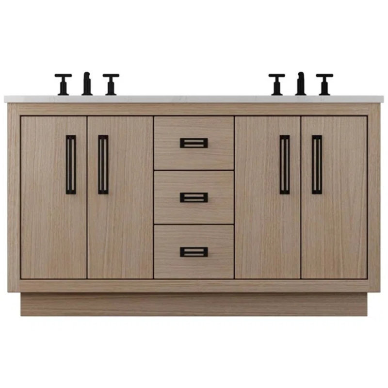Meuble-lavabo double Avalon, Patine naturelle, Noir mat, 60"