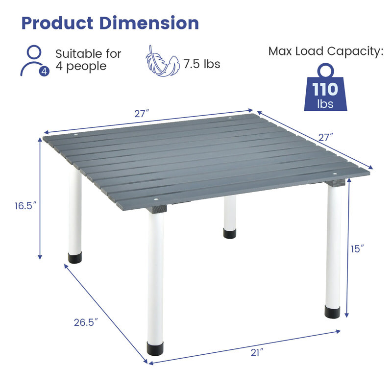 Table de camping pliante en bois Jadiel, Gris / blanc