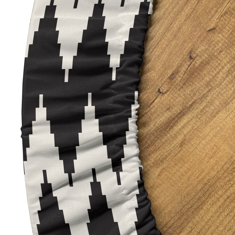 Ebern Designs Abstract Fitted Round Tablecloth Diameter Dark Grey Eggshell