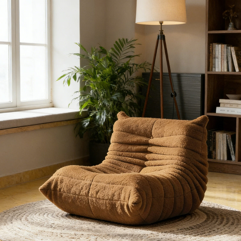 32" Bean Bag Chair, Teddy Fleece Fabric, Memory Foam High Resilience Lazy Sofa for Bedroom & Living Room（Brown）, Brown Teddy