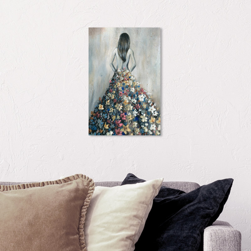 " Girl With Flower Thoughts ", 15" H x 10" W, Wrapped Canvas, No Frame