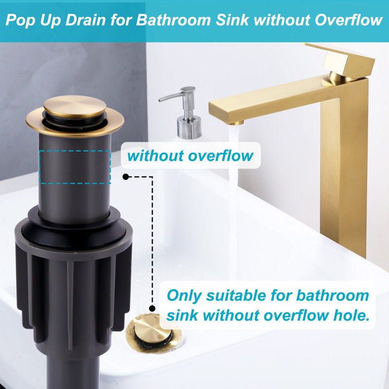 Pop Up Drain For Bathroom Sinks Without Overflow in Gold, Gold
