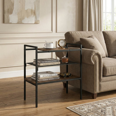Console industrielle à 3 niveaux avec panneau amovible et tablette de rangement en filet pour le vestibule du couloir