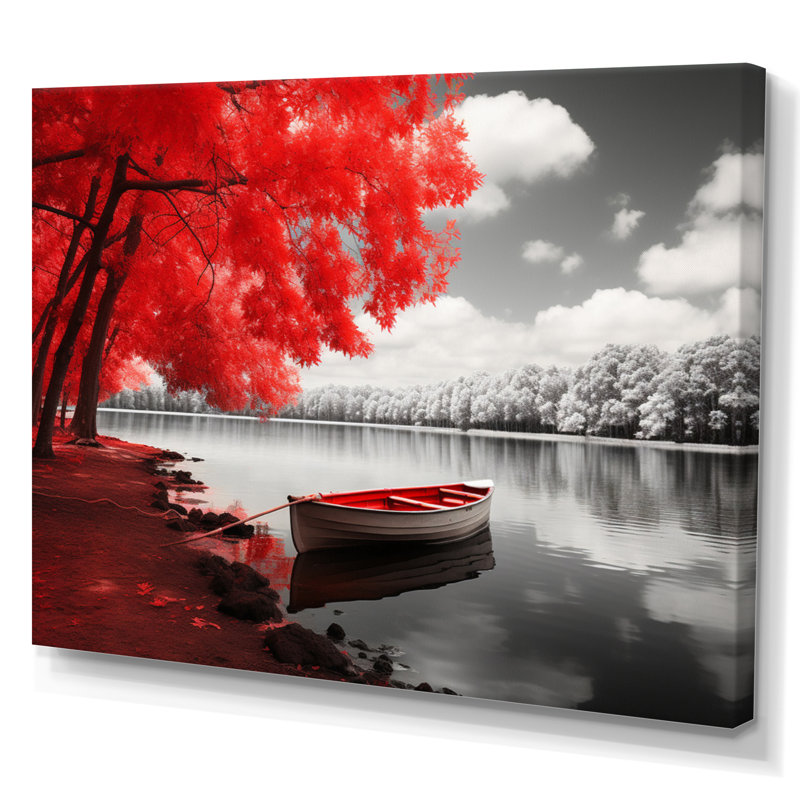 Red Lake Dockside Serenity - Lake House Cottage, reproduction d'art, H 30 po x l 40 po x P 1,5 po, Toile tendue