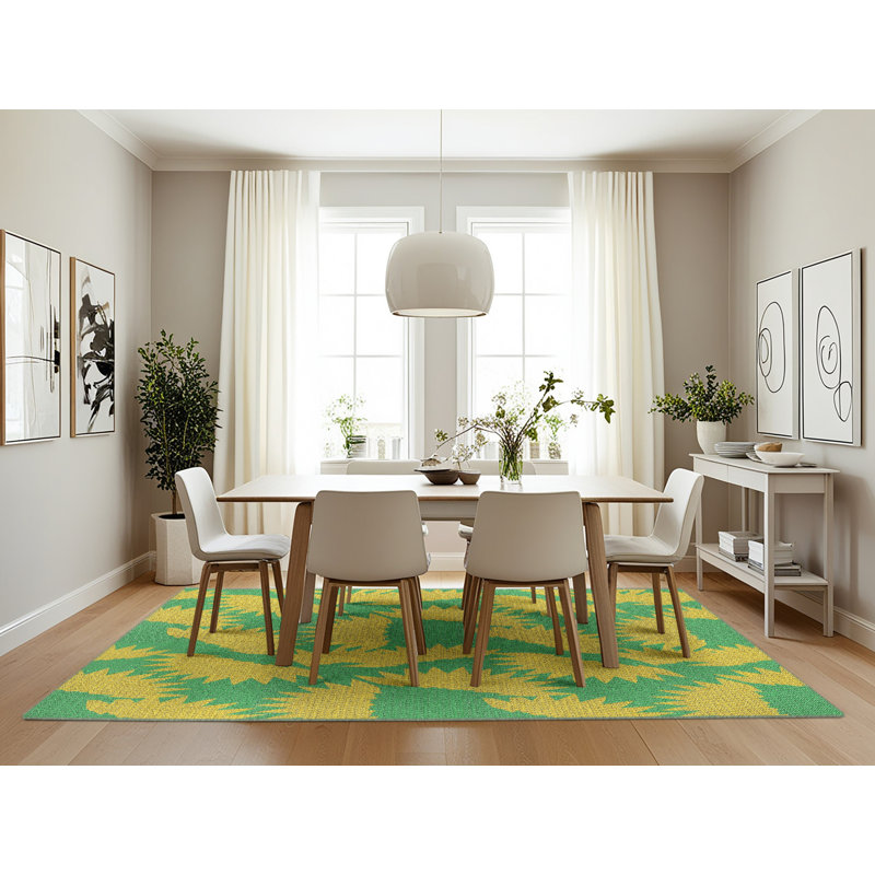 Tapis décoratif jaune Pledger, Rectangle 7 pi x 10 pi