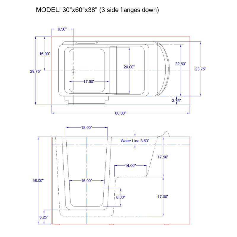 60'' x 30'' Walk-in Fiberglass Bathtub with Faucet, Left