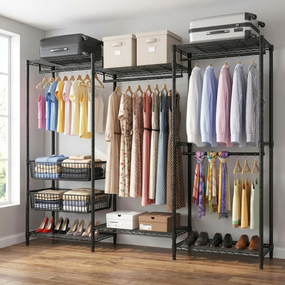 17.1" x 68.5" x 76.4" H Metal Rolling Garment Rack Black Heavy Duty