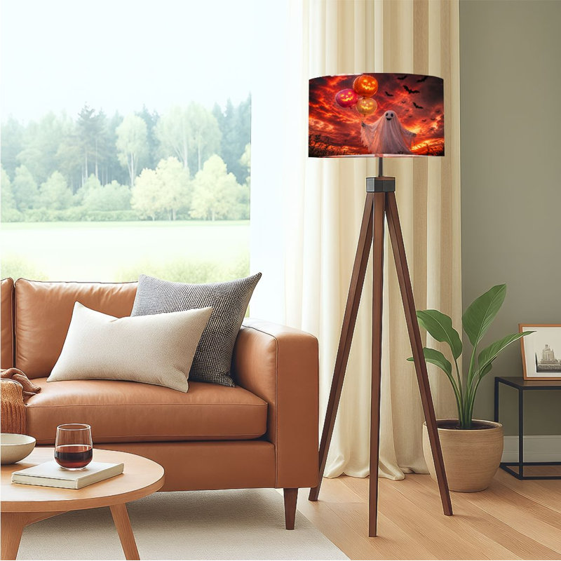  Lampe trépied sur pied fantôme tenant des ballons citrouilles Spooky Bats Sunset Sky