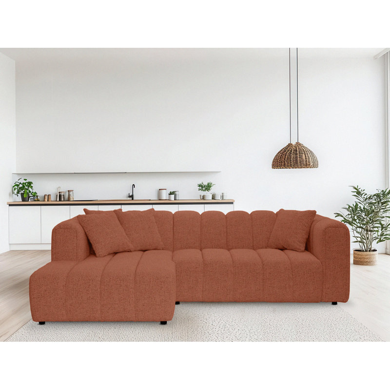3 Seater Corner Sofa, Left Hand Facing, Polyester - Red