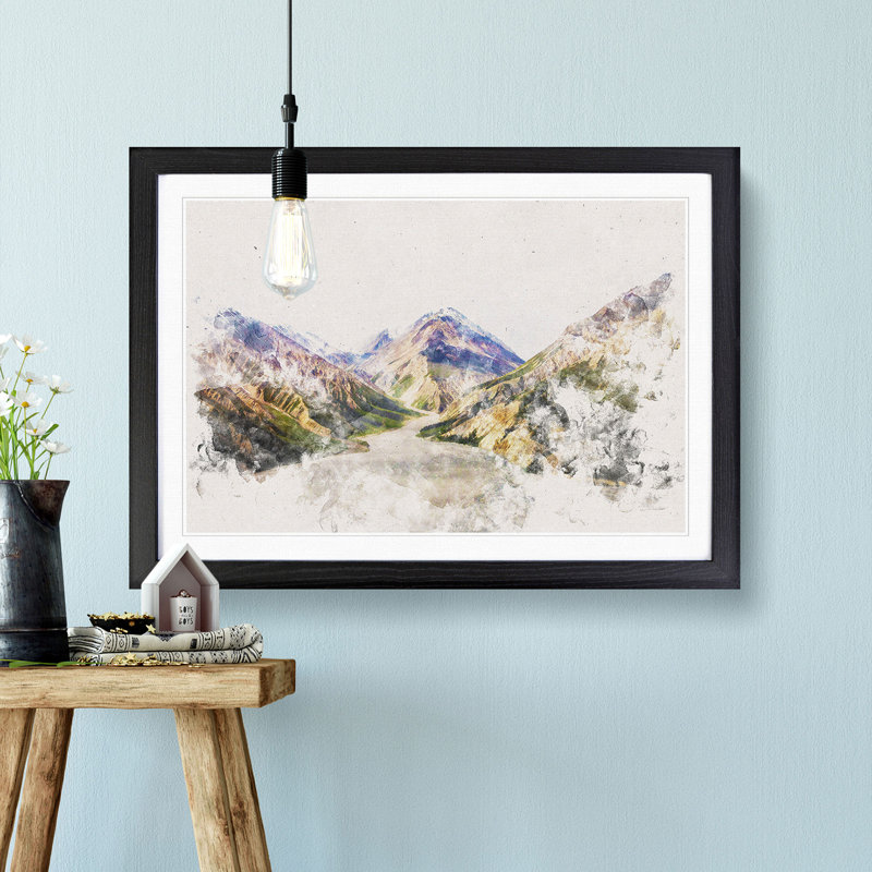 Path Through the Mountains - Framed Print, 45cm H x 63cm W x 2cm D, Black Framed