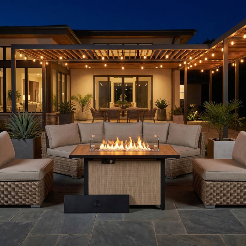 Outdoor 43’’ Fire Pit Table, 50,000 Btu Propane Fire Pit With Wind Guard