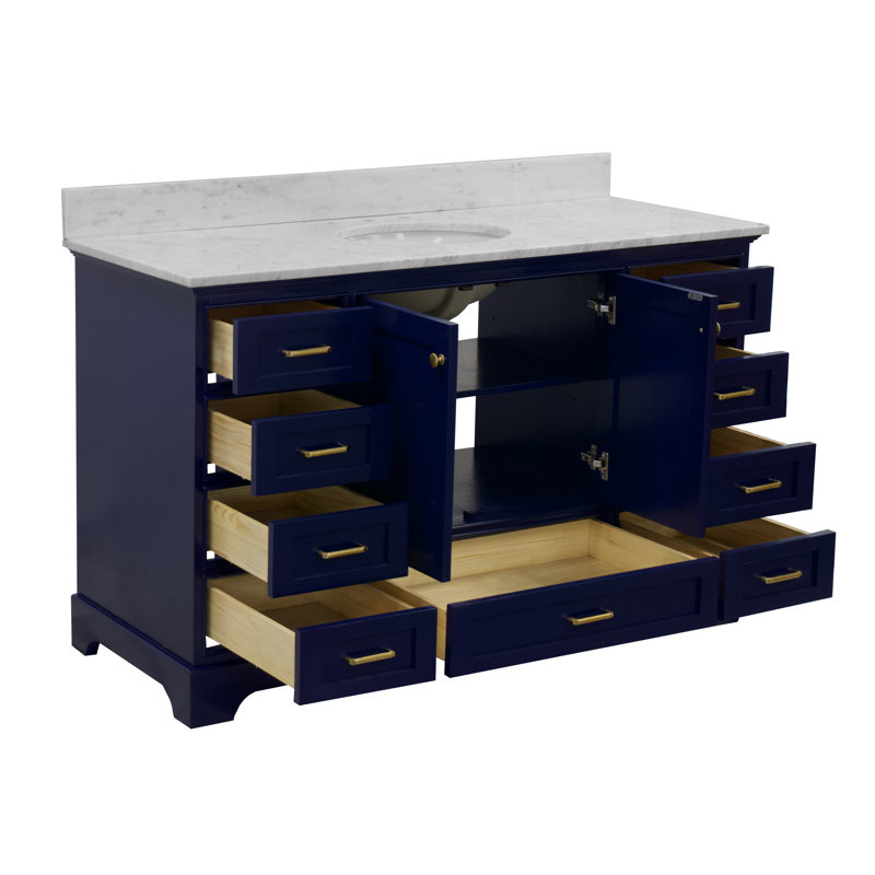 Ensemble de meuble-lavabo simple 60 po Larosa, Bleu royal, Marbre de Carrare