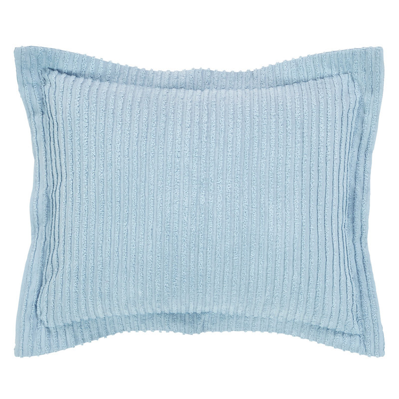 Taie décorative touffetée 100% coton Jullian, conception à rayures modernes, housse décorative douce et respirante, certifié OEKO-TEX, lavable à la machine, standard (21 po x 27 po), bleu, toutes saisons
